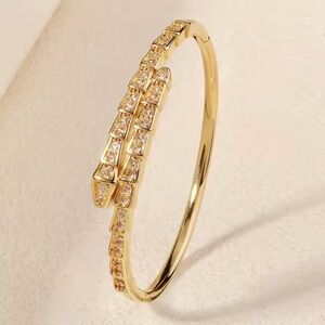Gold Copper + Zirconium Snake Patterned Bangle Bracelet